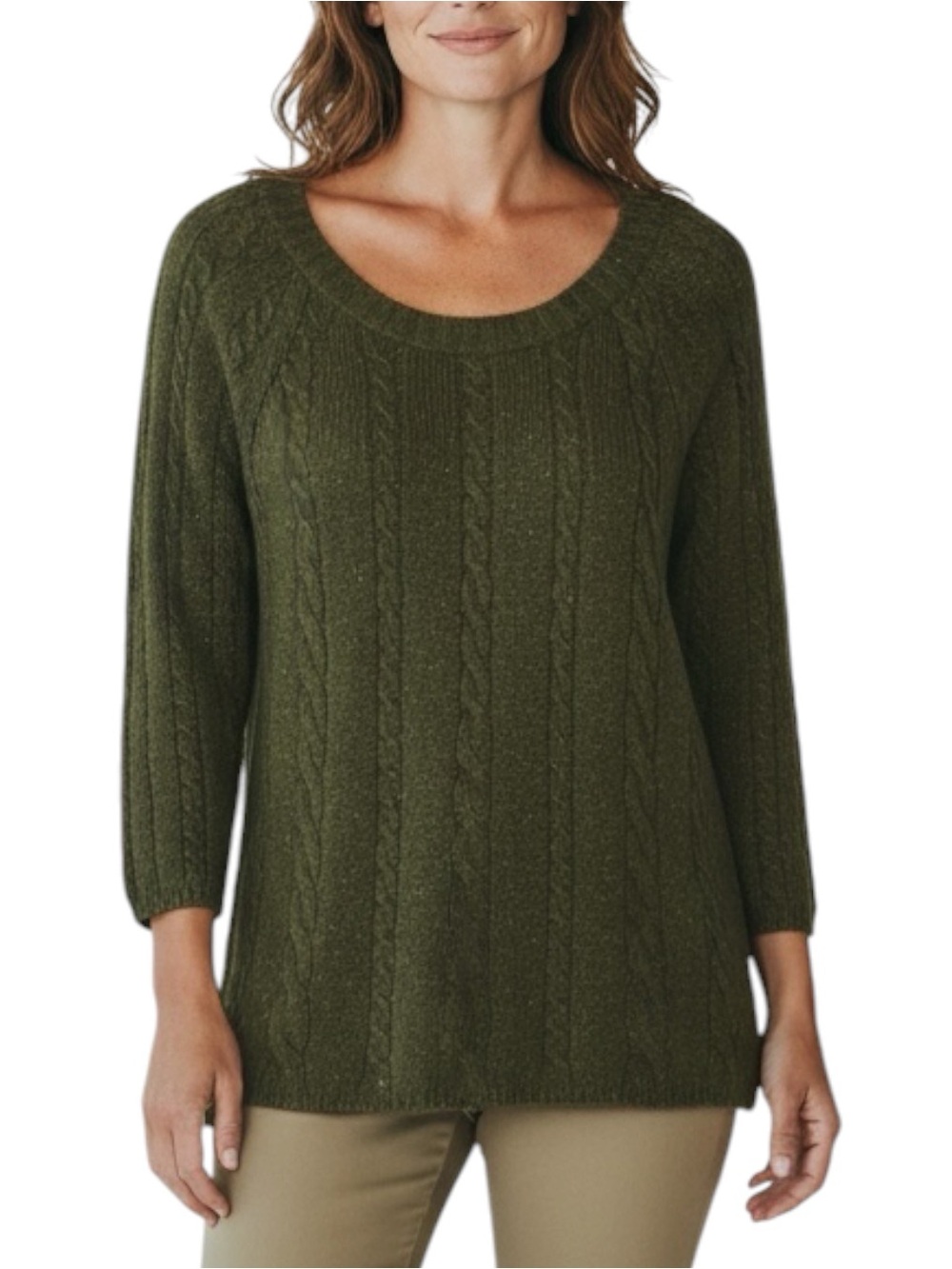 J. JILL Cable Knit Crewneck Sweater Green Size Large -- FALL STAPLE